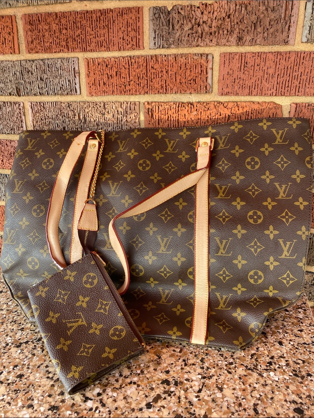 Louis Vuitton Brown Monogram Canvas Shoulder Tote with Gold Accents